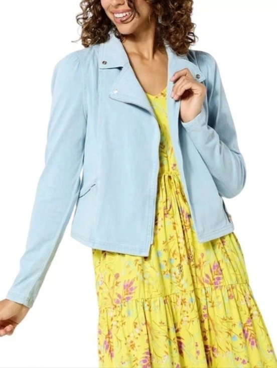 C. Wonder Jackets & Blazers - C Wonder by Christian Siriano Puff Sleeve Moto Jacket Plus Size 3X Light Wash